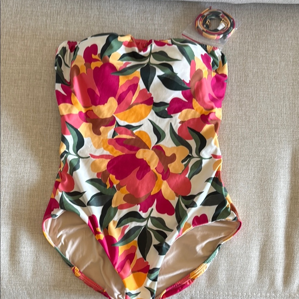 Hermoza Pink and Orange One Piece Swimsuit Tropical Floral